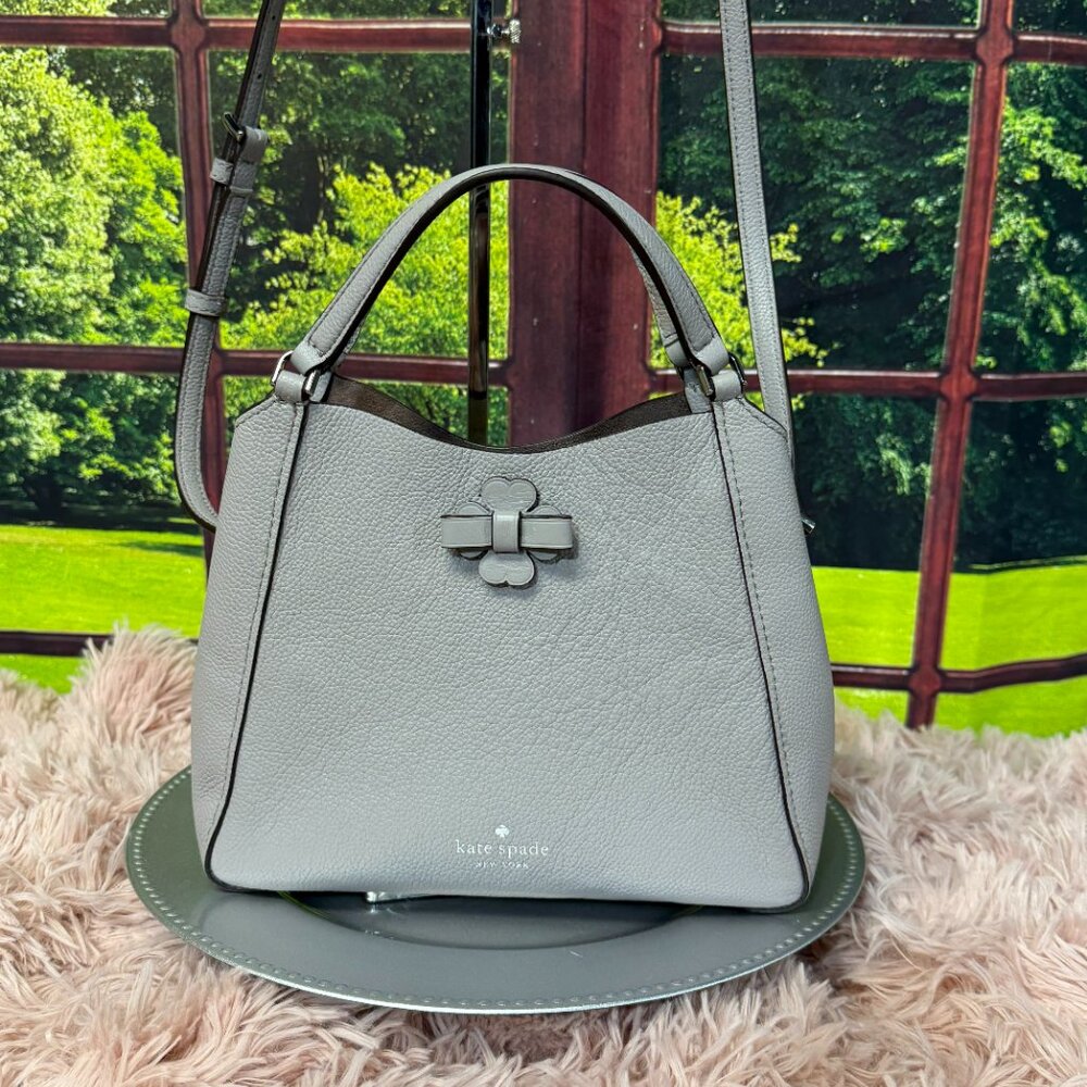 kate spade Gray Pebble Leather Satchel with Top Handle & Crossbody Strap